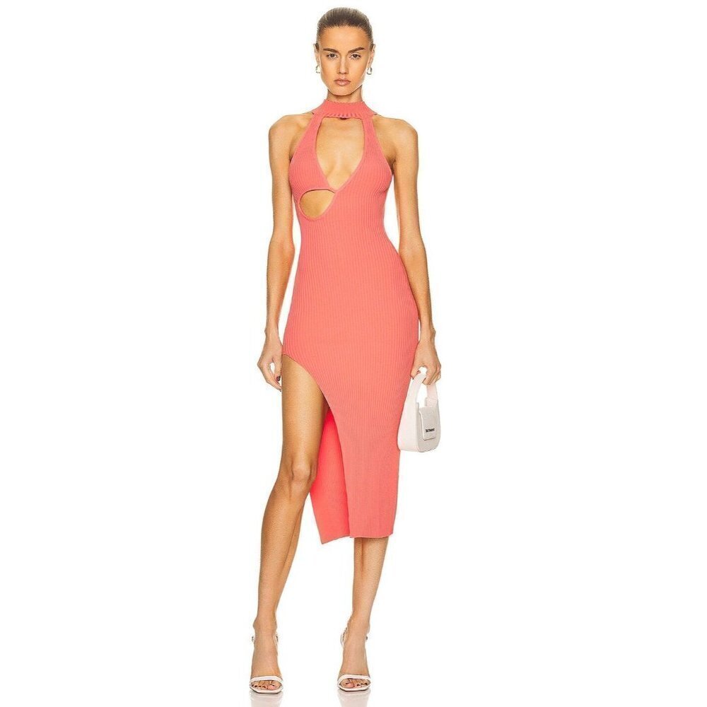 DAVID KOMA For FWRD Maxi Dress in Red Orange Medium New Womens Ribbed Knit Midi
